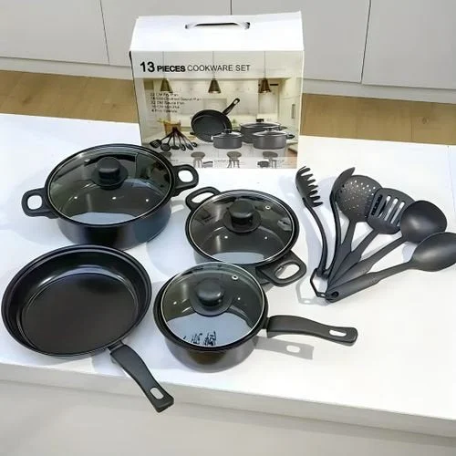 Ensemble de Batterie de Cuisine 13 Pcs, Casseroles, Poêles et Ustensiles