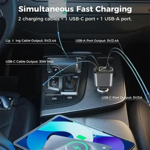 Chargeur de voiture rétractable 3 en 1